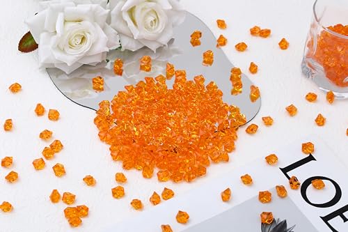 LAIDANLA 500PCS Orange Acrylic Gems Vase Fillers Plastic Diamonds Orange Fake Ice Cubes Fake Crushed Rocks for Centerpiece DIY Party Table Scatter Prop Wedding Decoration Accessories - color: Orange