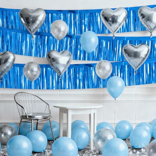 4 Packs Foil Fringe Garland Tinsel Streamers Shiny Wall Hanging Birthday Banner Backdrop for Graduation Wedding Anniversary Celebration Happy Birthday Party Decorations Blue - color: Blue