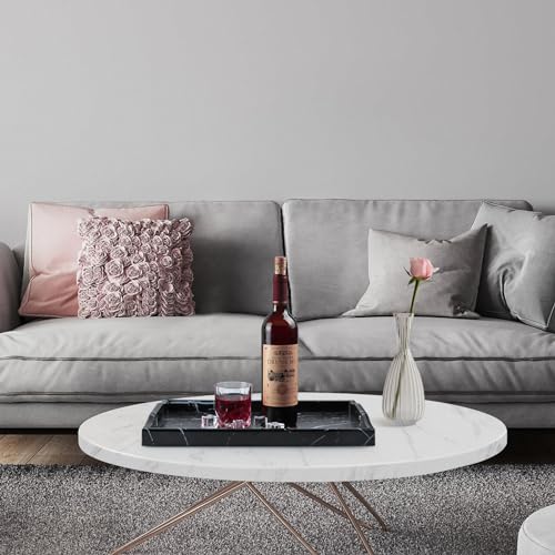 MDLUU Plastic Serving Tray, Ottoman Tray with Cutout Handles, Rectangle Butler Tray for Breakfast in Bed, Coffee Table Decor, Party (Marble) - color: Marble