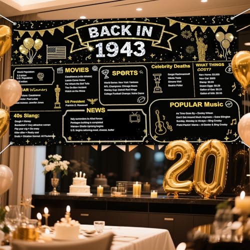 IVN Back in 1943 Backdrop Banner 71x43 Inch Vintage Year Birthday Party Decorations Photography Background Photo Booth Props for Men Women - color: Back in 1943