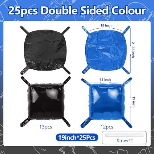 NISOCY 25PCS Black and Blue Square Foil Balloons Wall Backdrop Double Sided Black and Dark Blue Balloons Arch Kit for Birthday Graduation Retirement Anniversary Baby Shower Party Decorations - color: Black and Deep Blue, size: 25PCS