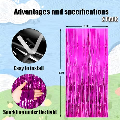 Valentines Day 2 Pack 3.3 * 8.3 ft Foil Curtain Metallic Tinsel Fringe Curtains Photo Booth Props Backdrop for Birthday Wedding Engagement Baby Shower Christmas Holiday Celebration Partyl,Hot Pink - color: Hot Pink, size: 2 Pack