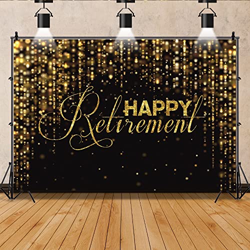 6x4ft Happy Retirement Photography Backdrop Luxury Black and Gold Party Backdrop Background Gold Glitter Celebrate Retirement Party Decorations Wallpaper Studio Props Bokeh Banner Supplies - color: Black Gold01, size: 6x4ft