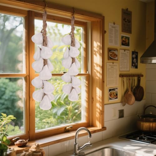 Woration Artificial White Garlics String Ceramics Fake Garlics Hanging Decoration Realistic Vegetable Model Ornament for Home Kitchen Shop Farm Party Wall 1Pack - color: Ceramic Garlic