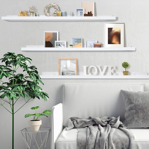 MBYD White Floating Shelves 36 Inches Long, Picture Ledge Wall Shelf for Frames Photo Albums, Wall Mounted Photo Shelves with Ledge Set of 3 Same Dimension for Bedroom Bathroom Living Room Kitchen - color: White, size: Set of 3 36 in