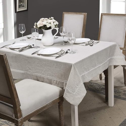 Simple&Opulence Premium 100% Linen Hemstitch Tablecloth-54 x 72 Inch Natural Linen, Natural Fabric, Rectangular Tablecloth for Indoor and Outdoor Use - color: Natural Linen, size: 54" x 72" (Rectangular)