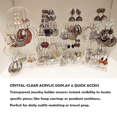 Earring Holder Organizer, Jewelry Organiser Stand, 4 Panels 260 Holes Foldable Screen Necklace Rack Multi-Purpose Dressing Tabletop Jewelry Holder for Necklaces Earrings Bracelets Rings