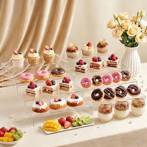 Acrylic Display Risers 8 Pcs - Clear Acrylic Shelves & Display Stand, Rectangular Risers for Cupcake, Retail & Desktop, 4 Sizes (7", 8", 9") - size: Medium