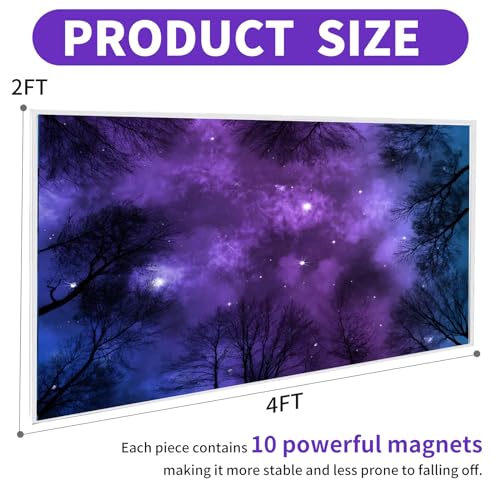 Torixqi 2pcs Fluorescent Light Covers - Light Covers for Ceiling Lights Classroom, Magnetic Light Filters for Office, Hospitals, Home 4 x 2 Feet (purple nebula) - color: purple nebula