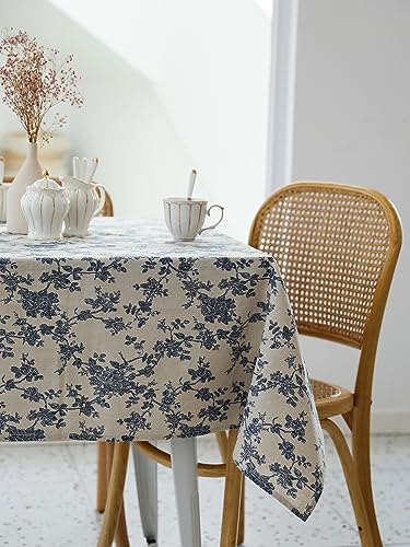 YiHomer Pastoral Rectangle Tablecloth - 60 x 84 Inch Table Cloth - Washable Table Cover with Dust-Proof Wrinkle Resistant for Restaurant, Picnic, Indoor and Outdoor Dining, Floral (Dark Blue) - color: A - Floral (Dark Blue), size: 84" x 60" (Rectangular)