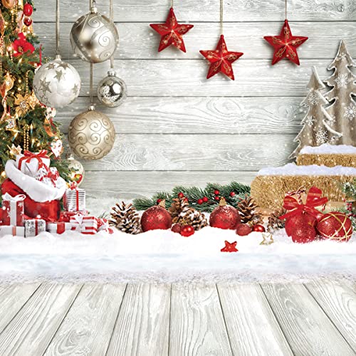 CHAIYA 8X8FT Christmas Backdrop White Wood Floor Photography Backdrop Winter Snow Xmas Tree Gift Family Party Background New Year Party Decoration Backdrop - size: 8′x8′