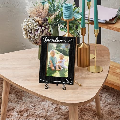Grandson Picture Frame, Frame Gifts for Christmas Birthday, Grandson 4 x 6 Picture Frame with Stand for Tabletop Display, Grandparents Gifts (Black Vertical) - color: Frame13
