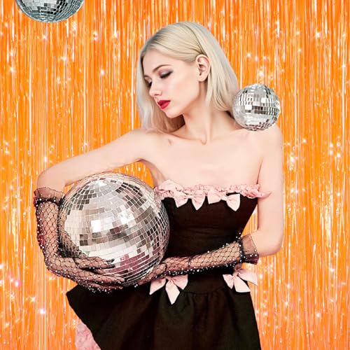 GCB 2Pack Orange Fringe Curtain Party Streamers, Foil Fringe Backdrop Curtains for Birthday Decorations Wedding Graduation Bridal Baby Shower Tinsel Streamers Orange Party Decorations Door Streamer - color: Orange