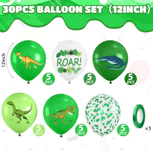 Dinosaur Balloons, 12 Inch Dark Fruit Light Green White Dinosaur Printed Latex Balloons for Boy Dino Birthday Party Decorations Jungle Baby Shower Safari Backdrop - color: Fruit Green White