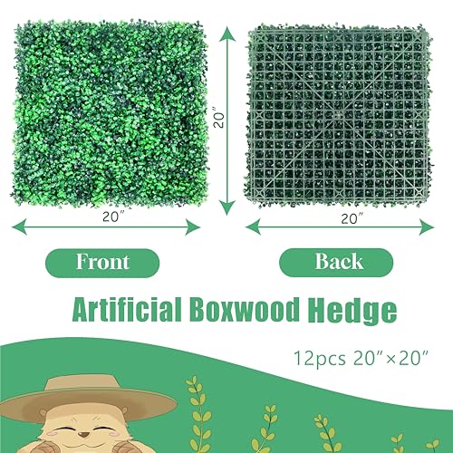 HWT 12 Pcs 20"X20"Grass Wall Backdrop, UV-Protected Greenery Wall Backdrop, Grass Wall Panels, Boxwood Hedge Wall Green Wall Decor Boxwood Panels Indoor & Outdoor Decor