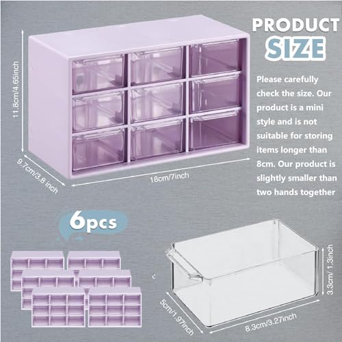 Amyhill 6 Pcs Mini Drawer Organizer Small Organizer with 9 Drawers Plastic Desktop Craft Storage Box for Office Home Room Jewelry Cosmetics Collection(Purple) - color: Purple