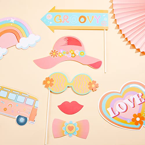 Cheereveal Groovy Party Decorations - 30 Pcs Groovy Photo Booth Props, Retro Boho Girl Party Supplies, Hippie Party Decorations for Baby Shower Birthday