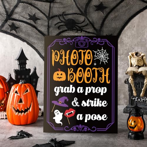 Briwooody Photo Booth Sign with Stand Retro Background Table for Halloween Indoor and Outdoor Party Theme Event Photography Props Desktop Decoration Supplies - style: Halloween