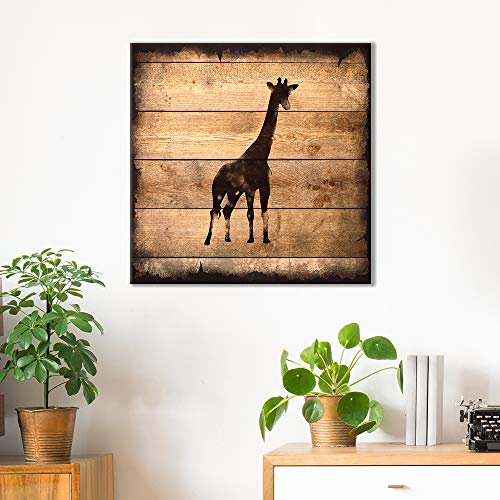 wall26 - Square Canvas Wall Art - Giraffe Silhouette on Rustic Wood Board Texture Background - Giclee Print Gallery Wrap Modern Home Art Ready to Hang - 12x12 inches - color: Giraffe - 09, size: 12"L x 12"W