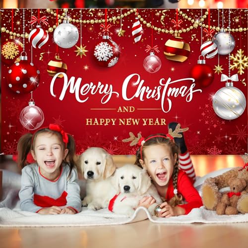 Irenare Christmas Backdrop Merry Christmas Banner Party Decoration Xmas Photography Background Photo Props for Winter Holiday New Year Eve Family Party Decoration Supplies(Ball) - style: Ball