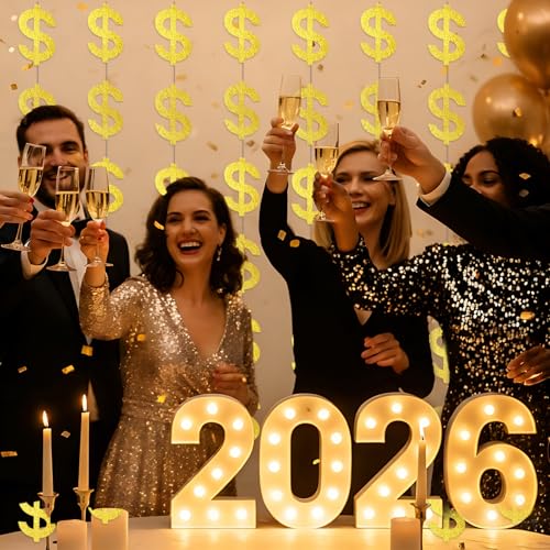 Xinnun Money Party Decorations Gold Old Dollar Sign Hanging Banners Currency Symbol Banner Cutouts Finance Investment Theme Ribbon Streamers for Casino Money Bachelorette Birthday Party Decor - style: Dollar