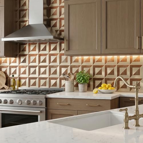 10-Sheets Stunning 3D Visuals Peel and Stick Backsplash Wall Tiles, PVC Mixed Metallic Look,Heat Resistant Stick on Tiles for Kitchen Wall, Bathroom, Laundry Room(Retro Brown + Light Gold) - color: Retro Brown + Light Gold