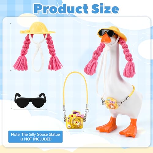 5 Sets Desk Goose Outfits Mini Hats with Braid Wig Glasses Camera Desk Goose Decor Thanksgiving Christmas Hat Accessory Headwear for 7 Inch Statue Key Holder