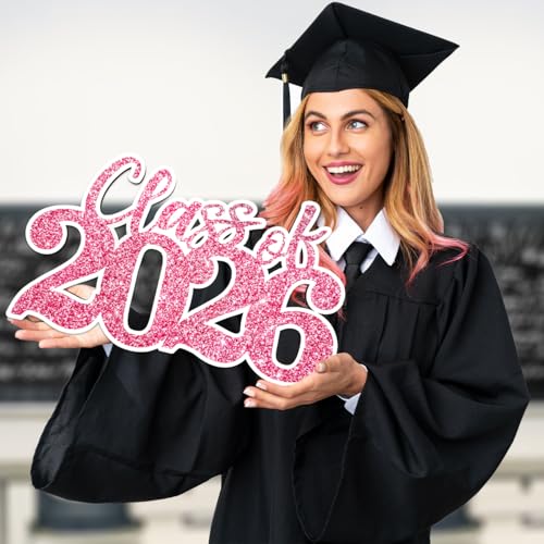 Graduation Decorations Class of 2026 Pink Graduation Decorations Rose Gold Class of 2026 Wooden Sign Graduate Photo Props for Grad Party Supplies - color: Pink
