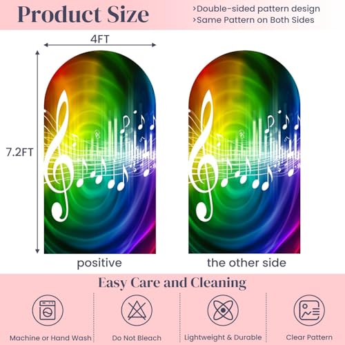 7.2FT Wedding Arch Backdrop Cover Rainbow Music Party Music Symbol Musical Notes Treble Clef Sound Waves Spandex Fitted Round Top Backdrop Stand Cover for Ceremony Banquet Birthday Party Decoration - color: Color9, size: 7.2FT x 4FT