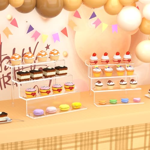 NIUBEE Acrylic Riser Display Shelf, Clear Display Stand for Amiibo Funko POP Figures,4 Tier Cupcakes Stand Perfume Organizer and Storage (12 Inch Large) - size: 12 inch