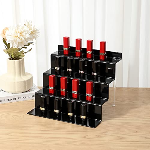 Acrylic Stands for Display,4 Tier Black Cupcakes Perfumes Cologne Funko Pop Figurines Display Stand Risers Shelf for Decoration and Organizer(2pack,12 x 9 INCH) - color: 2P-12x9-Black