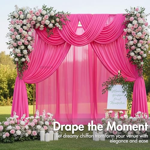 60" Chiffon Fabric by The Yard Pre-Cut Sheer Fabric for Wedding Arch Draping Fabric Swag Curtain Scarf Party Backdrop Decoration Ceiling Decor (Fuchsia, 5 Yards) - color: Fuchsia, size: 5 Yards