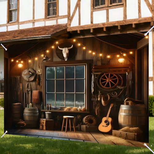Nuxovilar Western Cowboy Cabin Backdrop Polyester 90.55x70.86 Inches Backdrops for Photography Country Theme Party Rustic Decor - color: KK00178