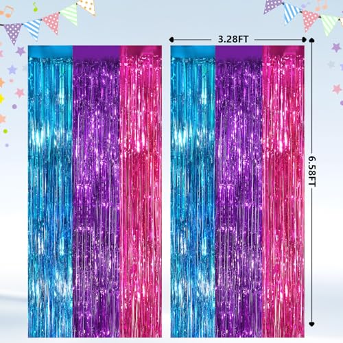 2Pack Blue Purple Pink Party Streamers, Blue Metallic Tinsel Streamers for Birthday Wedding Party Decors Graduation Baby Shower, Photo Booth Props for Bachelorette Decors Xmas Halloween Party Backdrop - color: Blue Purple Pink