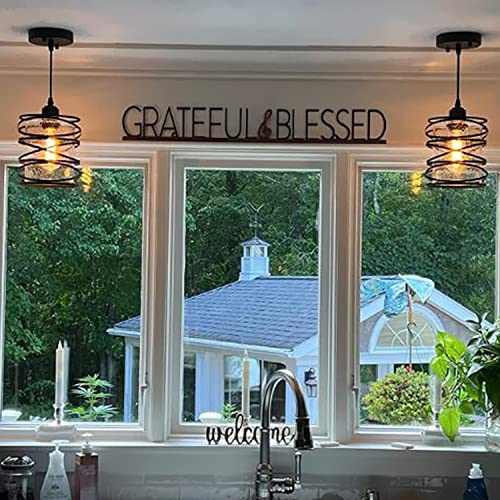 Modern Mini Pendant Light Fixture Kitchen Island Pendant Lighting 6.30''Matte Black Spiral Cage Handblown Clear Seeded Glass Shade Hanging Lamp Adjustable Cord for Dining Room 1-Pack,E26 - color: 1-Pack Seeded Glass 6.30in