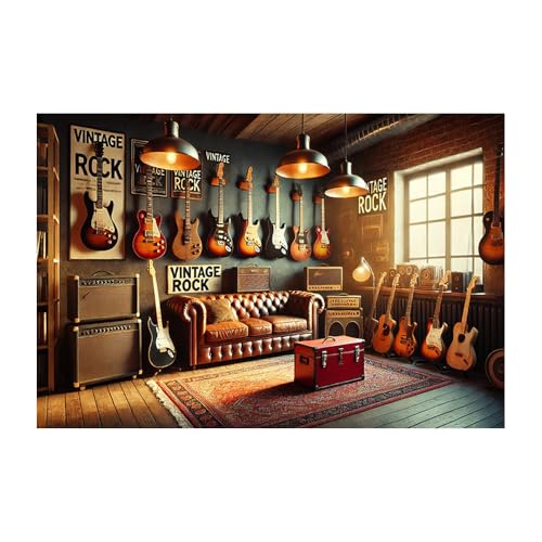 Generic Music Party Background Cloth Microphone Sheet Rainbow Heart Shape, Gramophone, Rock Music, Instrument, Suitable for Home Decoration, Music Room, Stage, Live Shooting Background 2 Pack