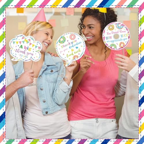 24 Pcs Teacher Staff Volunteer We Appreciate You Decorations Donut Photo Booth Props Appreciation Decor Thank You Sign Photo Props for Teacher Nurse Employee Coworker Appreciation - color: Donut