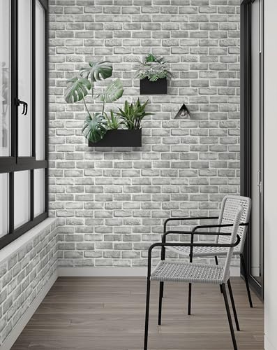 Guvana Grey Brick Wallpaper Peel and Stick Wallpaper 3D Brick Contact Paper Self Adhesive Wallpaper for Bedroom Modern Removable Wall Paper Vinyl Film Decor Backsplash Walls 17.3"×118" - color: Grey and White, size: 17.3" x 118"