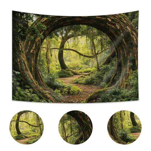 Tropical Jungle Trees Backdrop 7Wx5H Feet Rainforest Dark Green Trees Pathway Nature Scenery Landscape Polyester Fabric Woodland Photography Backgrounds Photo Shoot Decor Props Decoration - color: A-Fairy06, size: 7Wx5H