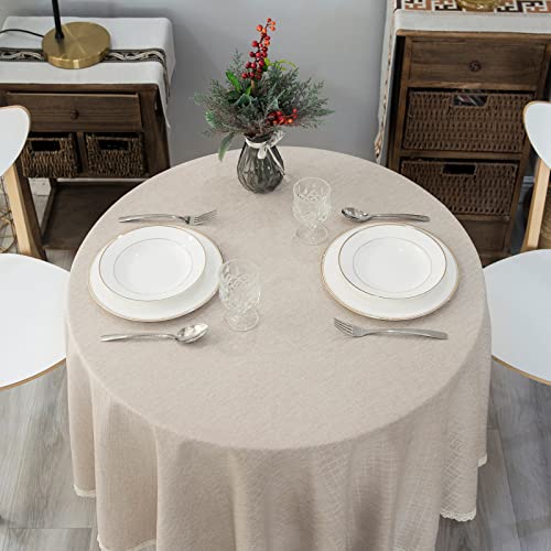 GLORY SEASON Textured Tablecloth Linen-Look Rustic Burlap Stlye Washable Solid Heavy Weight Lace Trim Fabric Table Cloth,Table Cover for Kitchen Dinning Tabletop Decoration70 in Round Beige - size: 70" (Round)