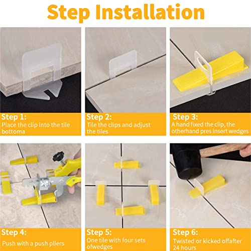 DGSL Leveling System with Plier - 600-Piece Spacers Clips and 200-Piece Reusable Wedges - Tools Set for Tile and Stone Installation 1/8 Inch - size: 1/8 Inch * 600 Spacers