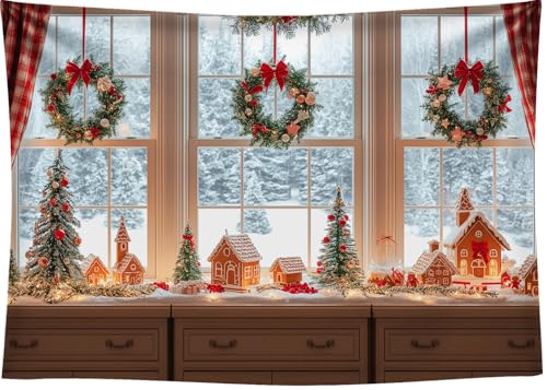 7x5 FT Christmas Gingerbread House Backdrop Natural Snow Outside Xmas Backdrops for Photography Gingerbread House Christmas Party Decorations Family Photo Shoot Props Banner - size: 7x5 FT