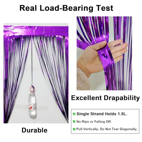 2 Pack Thickened Dark Purple Metallic Foil Fringe Curtains Streamer Rip Resistant Shimmer Tinsel Photo Booth Backdrop for Birthday Wedding Christmas Bachelorette Party Decorations 3.28ft x 6.56ft - color: Purple, size: 2 Pack