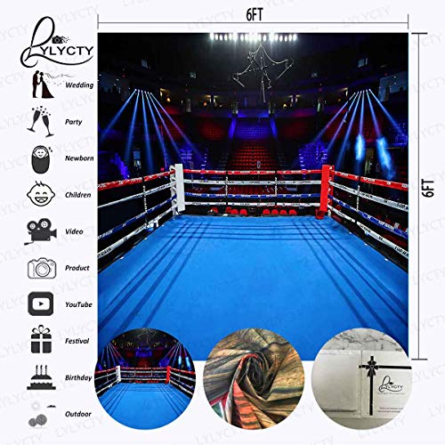 6x6ft Boxing Birthday Party Photography Backdrop Boxing Arena Sport Themed Background for Children Boy Portrait Birthday Party Decor Photo Booth Studio Props - color: Blue, size: 6x6ft