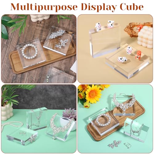 8pcs Acrylic Blocks for Display, 4 x 4 x 1 Inch Clear Polished Acrylic Cube Risers, Square Jewelry Display Stand Base for Rings Armband Jewelry
