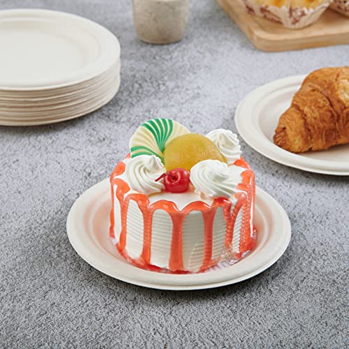 Vplus 350 Pack Paper Plates 7 inch 100% Compostable, Heavy-Duty Disposable Paper Plates Bagasse Natural Biodegradable Eco-Friendly Sugarcane - color: Nature, style: 7 IN Round Plates