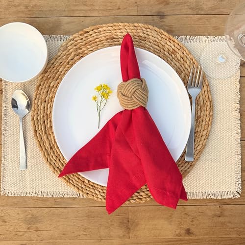 Hausattire Reusable Napkins Cloth Washable 100% Cotton 18x18 Inch Dinner Table Napkin Home Banquet Party Wedding |Mother's Day Set of 12 Cloth Napkins Decor|Red - color: Red, size: 18x18