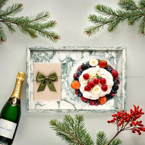Yew & Tulip Natural Marble Vanity Tray, Nature Marble with Green Textures Serving Tray for Bathroom, Kitchen, Vanity, Home Decor, Wedding etc. (12" x 8" x 1.2") - color: Green Texture
