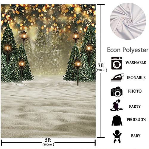 Mocsicka Christmas Photo Backdrop Winter Glitter Bokeh Christmas Tree Photography Background Winter Snow Green Forest Famliy Party Wall Decoration Photo Studio Props (5x7ft) - size: 5x7ft