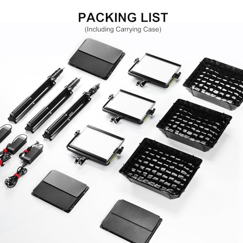 GVM RGB Photography Lighting Kits with 3 Softboxes, 880RS 60W Studio Lights with Bluetooth Control, 3 Packs Video Light with 18 Lighting Scenes, led Panel Lights for Video Recording, 8330lux/0.5M - size: 3 Packs With Softbox